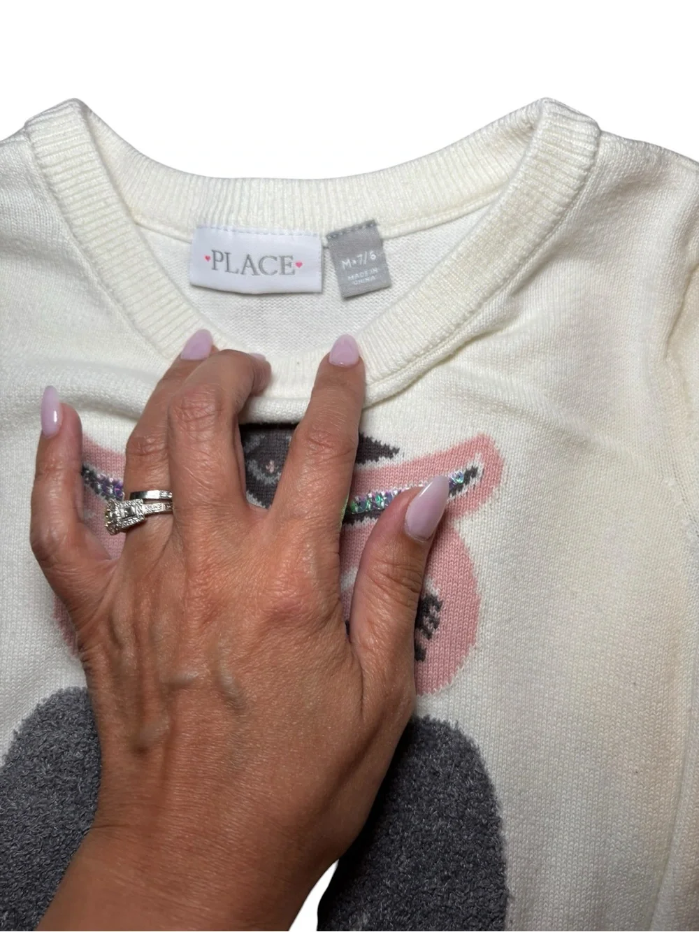 The Children's Place Cream Sweater with Pink and Gray Owl